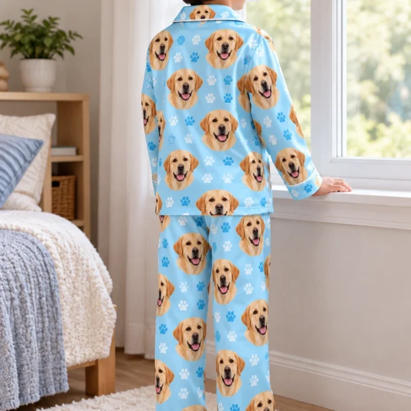 Back view of kids labrador pajamas: the print continues all the way round — MyDogPics
