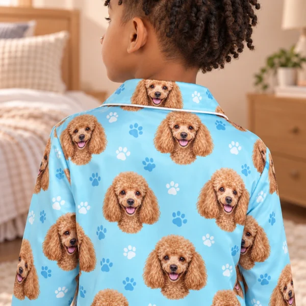 Back view of kids poodle pajamas: the print continues all the way round — MyDogPics