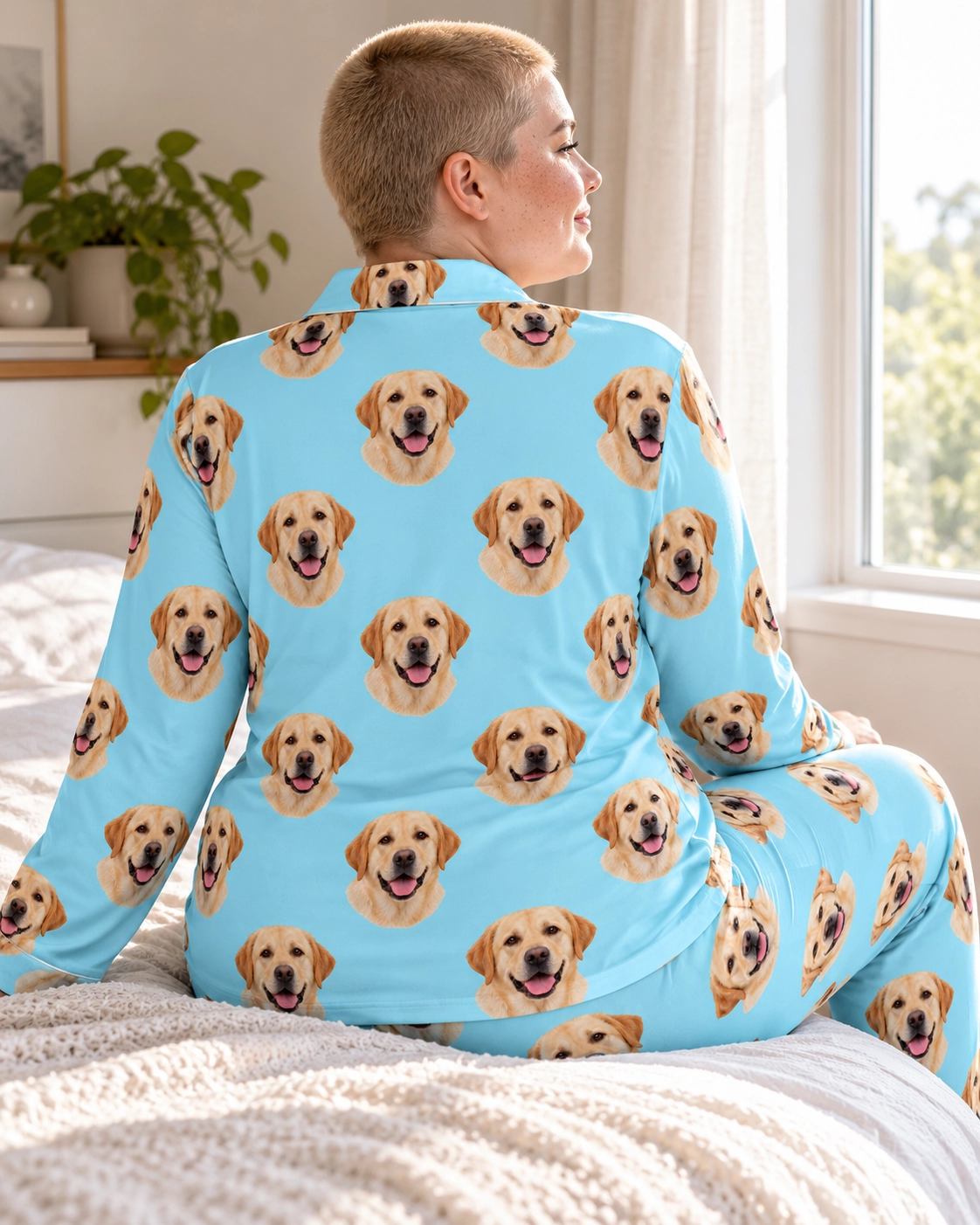 Lab Pajamas – Back View, Light Blue | MyDogPics Back view of lab pajamas: the print continues all the way round — MyDogPics