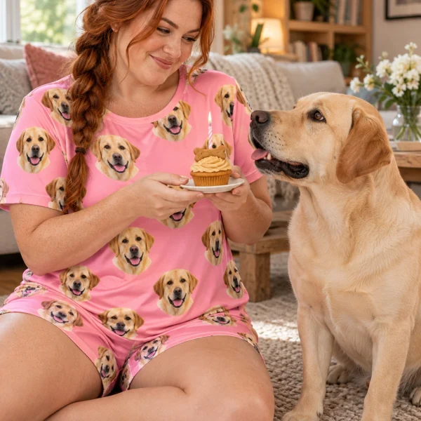 Woman in a labrador lounge set with her Labrador Retriever — MyDogPics