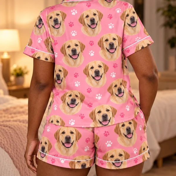 Back view of a labrador pajama short set: the print continues all the way round — MyDogPics