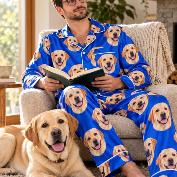 Man in a labrador pajamas for men with his Labrador Retriever — MyDogPics