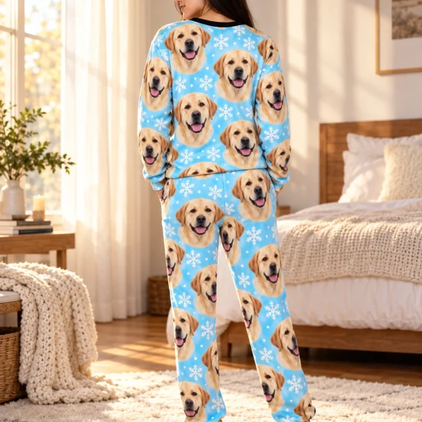 Back view of labrador winter pajamas: the print continues all the way round — MyDogPics