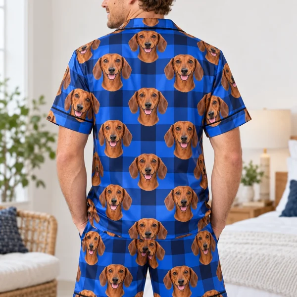Back view of mens dachshund pajama shorts: the print continues all the way round — MyDogPics