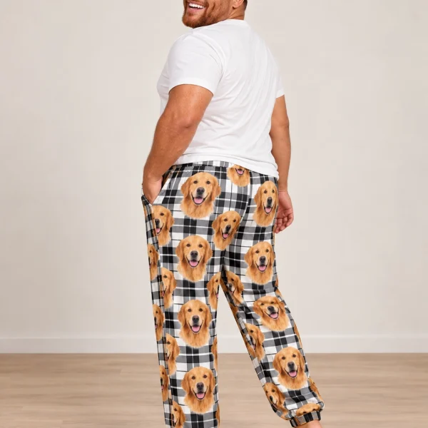 Back view of mens golden retriever pajama pants: the print continues all the way round — MyDogPics