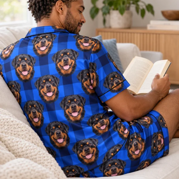Back view of mens rottweiler pajama shorts: the print continues all the way round — MyDogPics