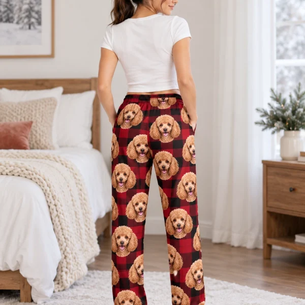 Back view of poodle Christmas pajama pants: the print continues all the way round — MyDogPics