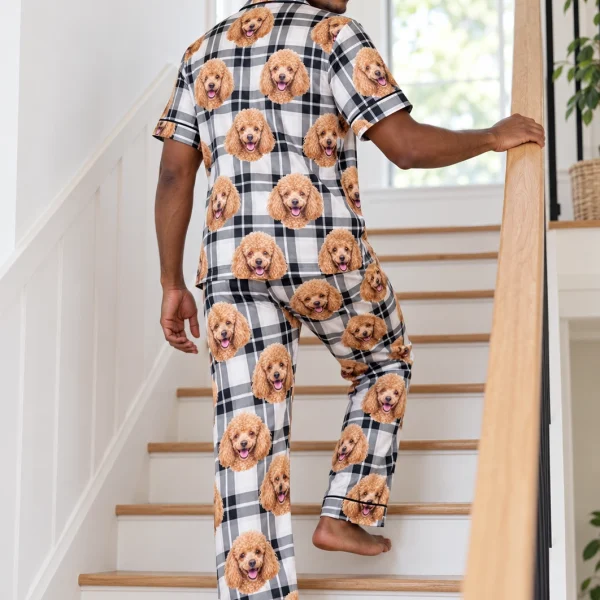 Back view of poodle dad pajamas: the print continues all the way round — MyDogPics