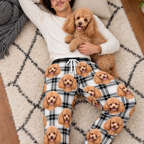 Man in poodle pajama pants with his Poodle — MyDogPics