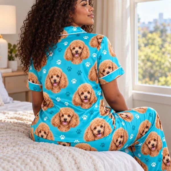 Back view of poodle print pajamas: the print continues all the way round — MyDogPics