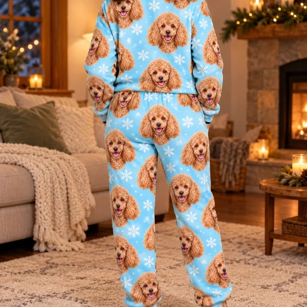 Back view of poodle winter pajamas: the print continues all the way round — MyDogPics