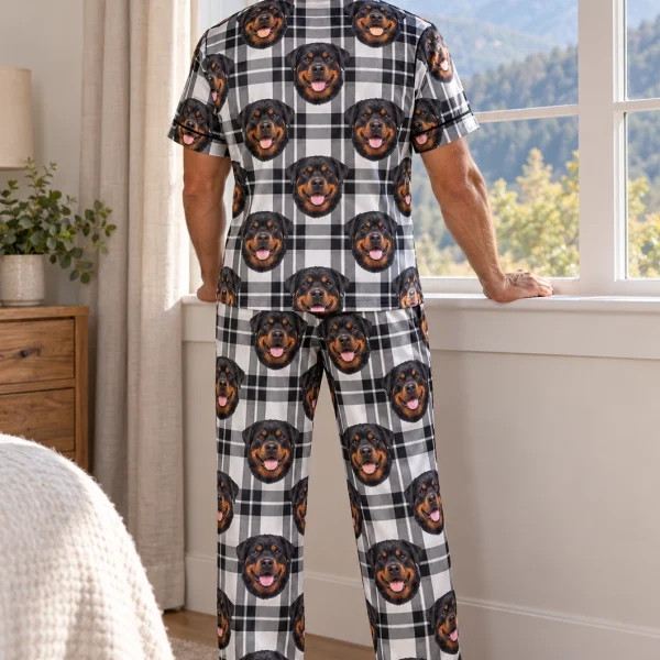 Back view of rottweiler dad pajamas: the print continues all the way round — MyDogPics