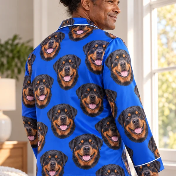 Back view of a rottweiler pajamas for men: the print continues all the way round — MyDogPics
