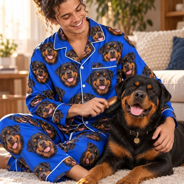 Man in a rottweiler pajamas for men with his Rottweiler — MyDogPics