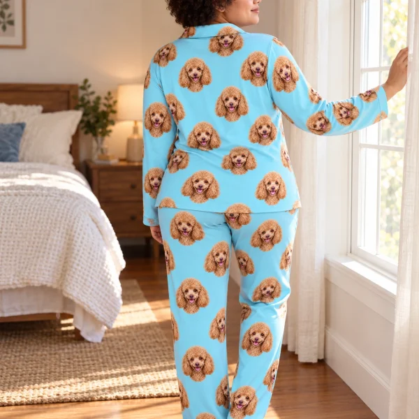 Back view of standard poodle pajamas: the print continues all the way round — MyDogPics