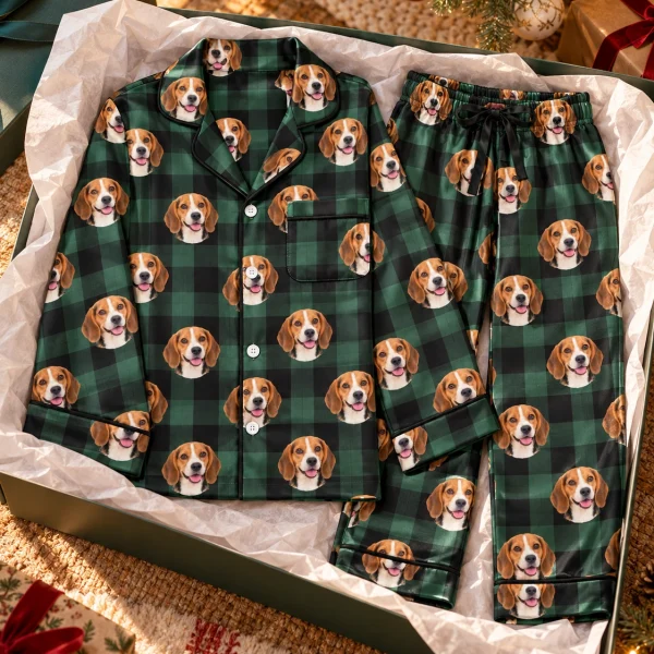 Flat lay of womens beagle Christmas pajamas — MyDogPics