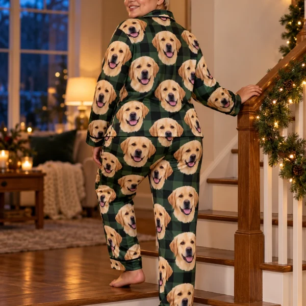 Back view of womens labrador Christmas pajamas: the print continues all the way round — MyDogPics